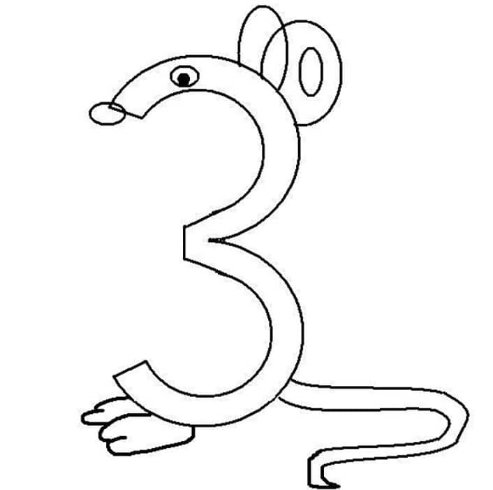 Dibujos de Ratón Número 3 para colorear