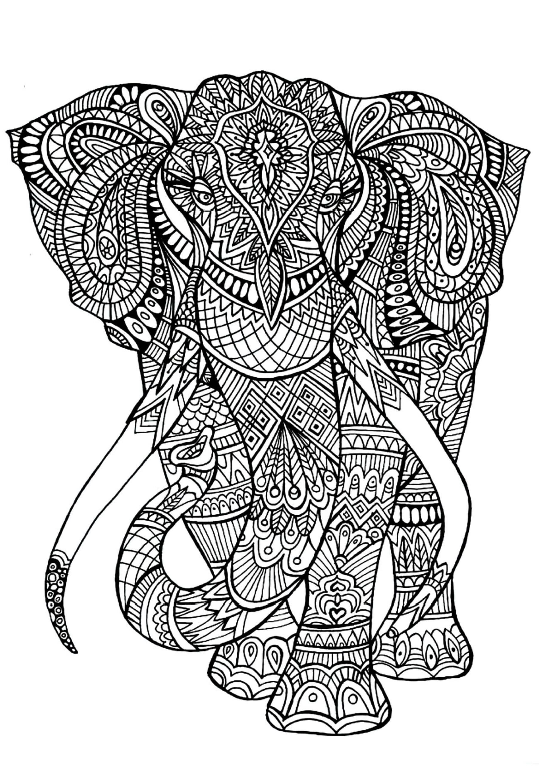 Dibujos de Retrato genial de un Elefante Mandala para colorear