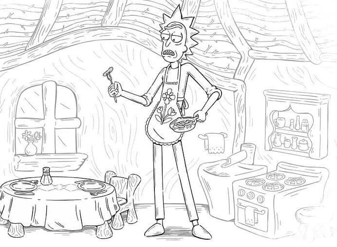 Dibujos de Rick en la Cocina para colorear