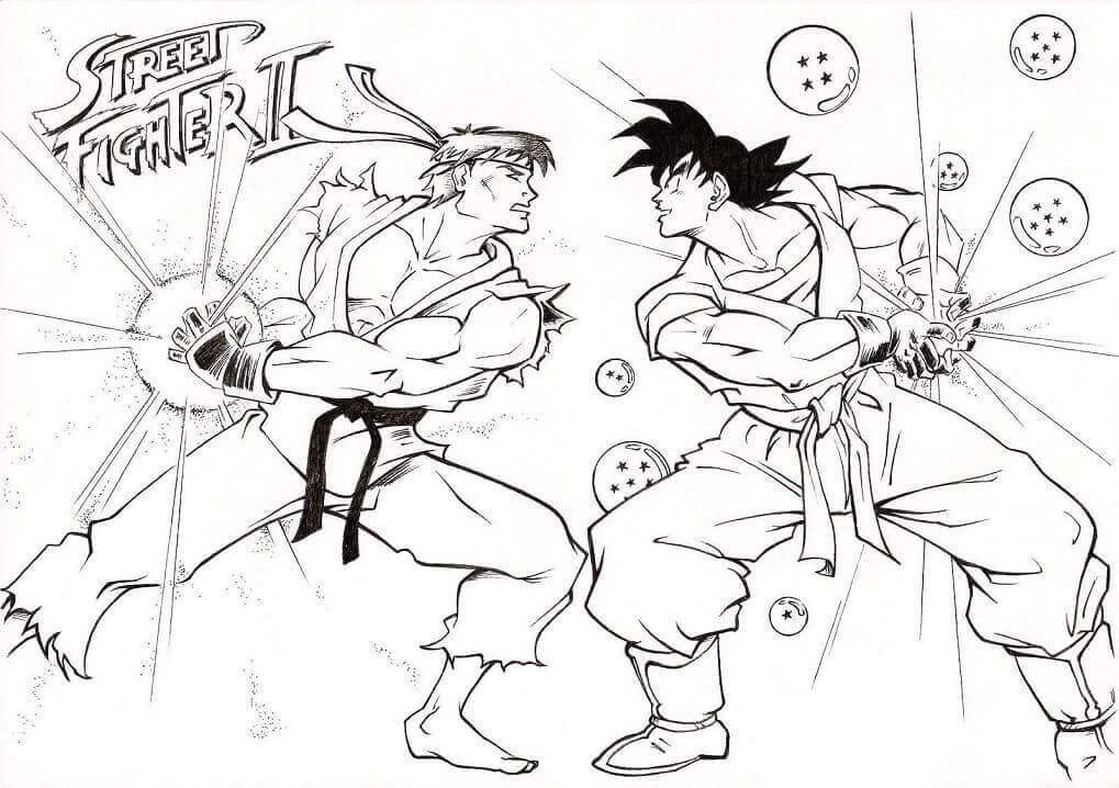Ryu vs Goku del Luchador Callejero para colorir