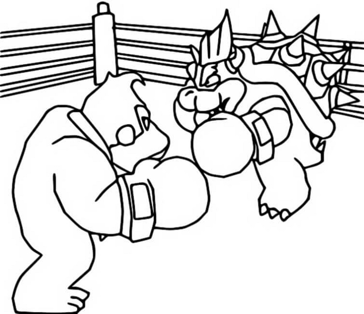 Dibujos de Seco Bowser vs Donkey Kong Boxeo para colorear