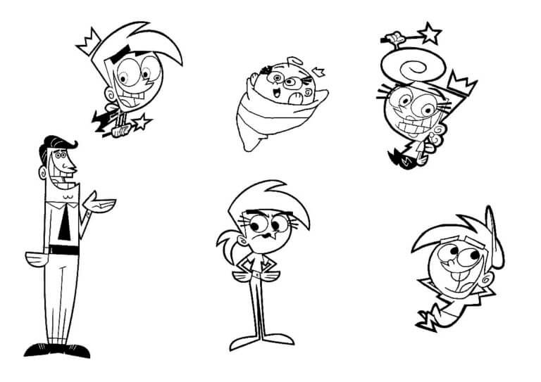 Dibujos de Seis Personajes De Padres Bastante Extraños para colorear