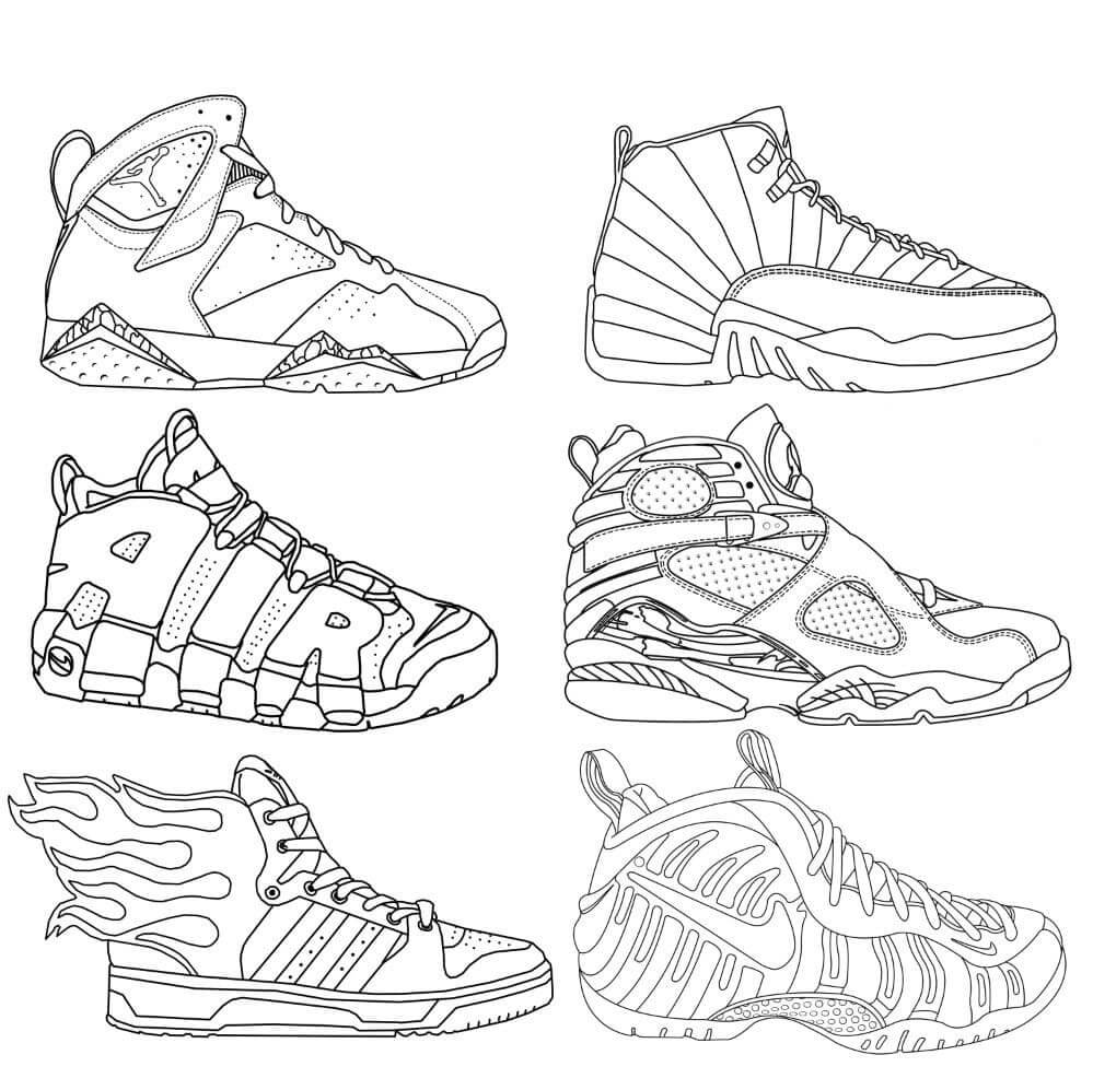 Dibujos de Seis Zapatillas para colorear