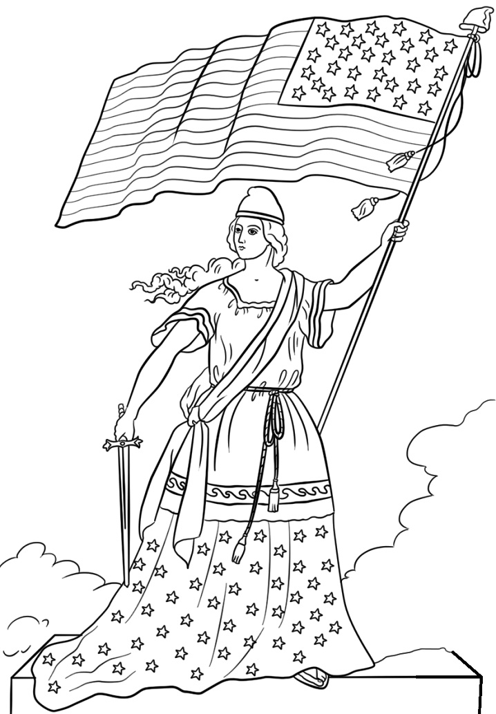 Dibujos de Señora De La Bandera Americana para colorear