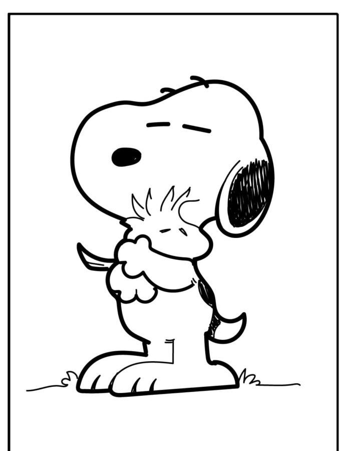Snoopy Abrazos Woodstock para colorir