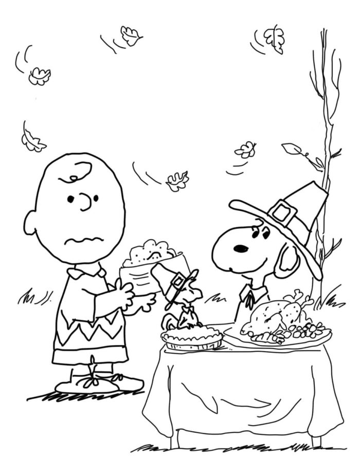 Dibujos de Snoopy Con Amigos en un Picnic para colorear