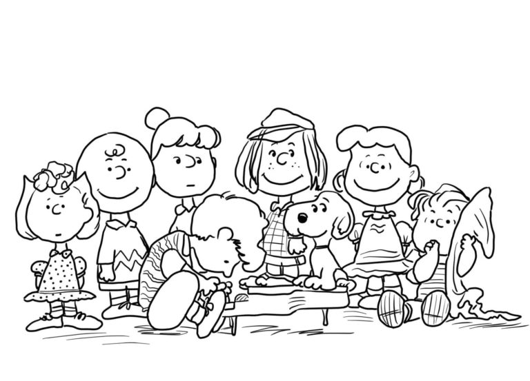 Snoopy con Amigos Tocando el Piano para colorir