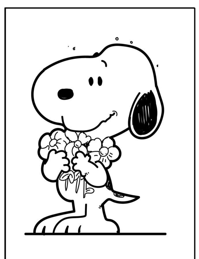 Snoopy Con Flores para colorir
