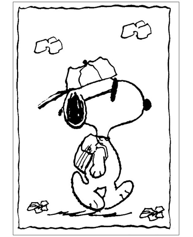 Dibujos de Snoopy Con Gorra y Gafas De Paseo para colorear