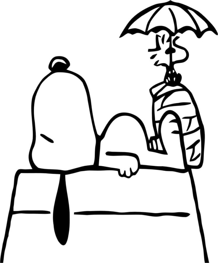 Snoopy Con Paraguas para colorir