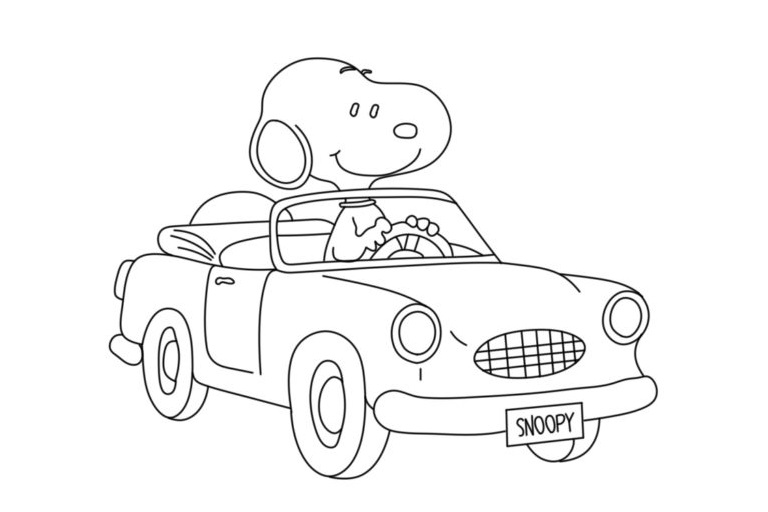 Dibujos de Snoopy Conduciendo un Coche para colorear