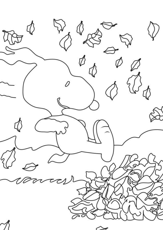 Dibujos de Snoopy Divertido Con Hojas para colorear