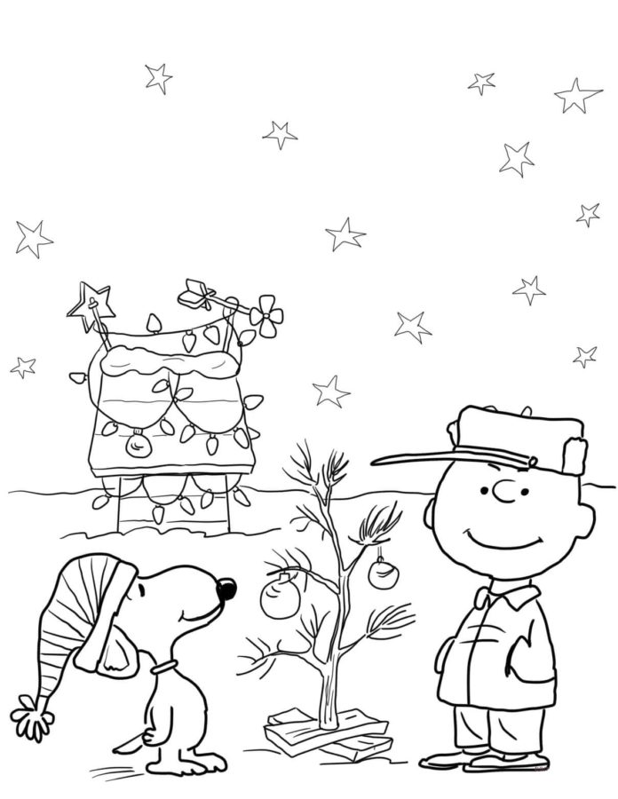 Dibujos de Snoopy en la Noche de Navidad para colorear