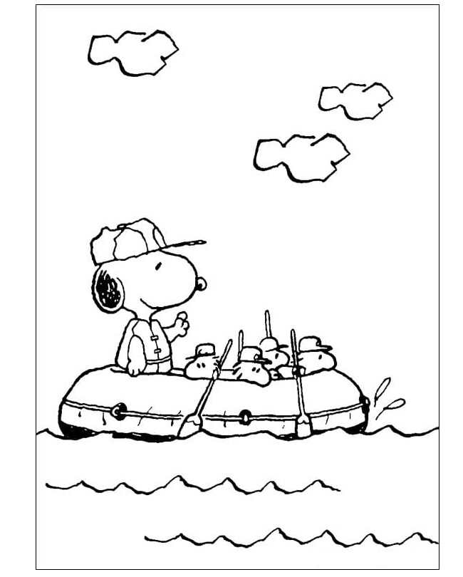 Dibujos de Snoopy en un Barco para colorear