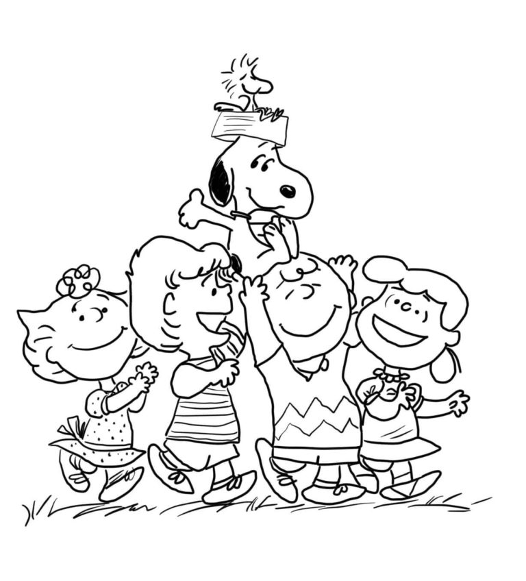Snoopy Jugando Con Amigos para colorir