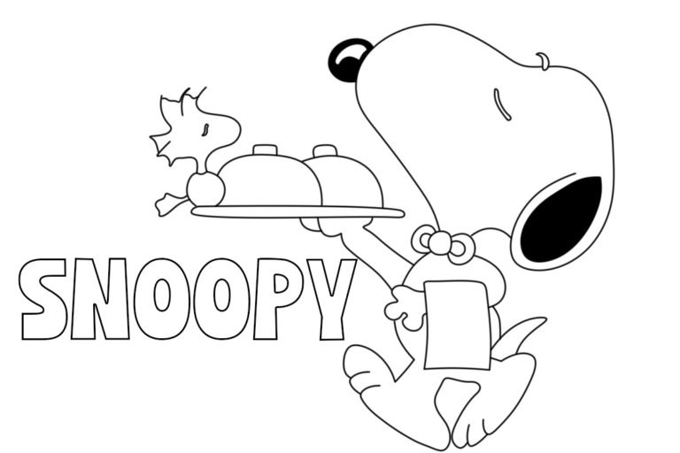 Dibujos de Snoopy Sosteniendo Comida para colorear