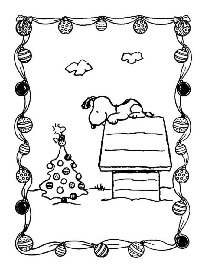 Dibujos de Snoopy y el Árbol De Navidad para colorear