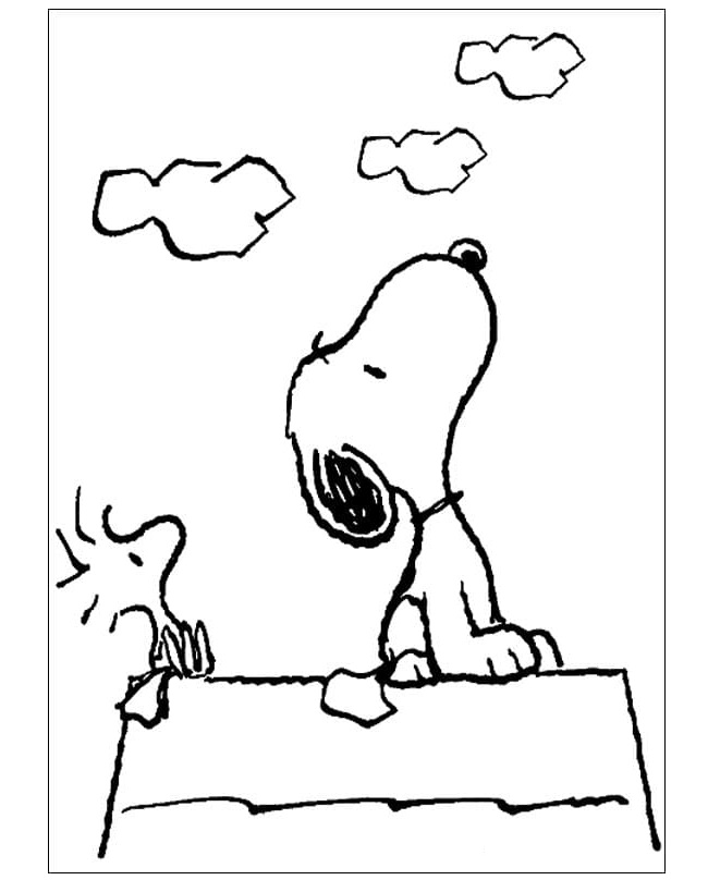Dibujos de Snoopy y Woodstock Miran al Cielo para colorear
