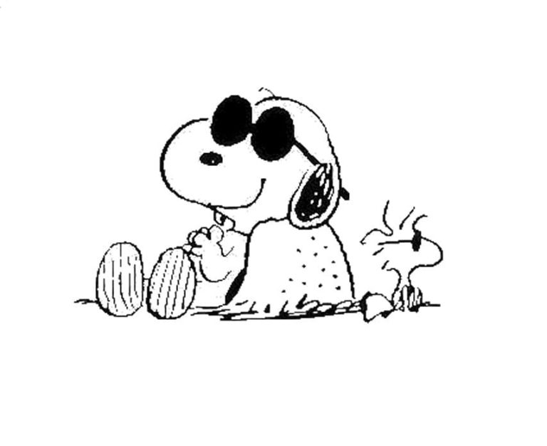 Dibujos de Snoopy y Woodstock Tomando El Sol para colorear