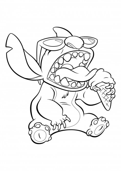 Dibujos de Stitch comiendo Helado para colorear