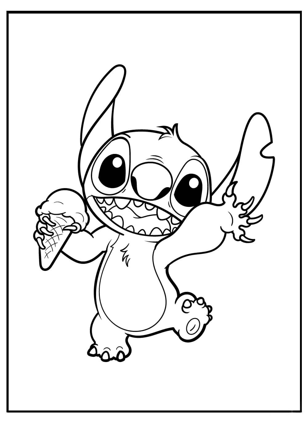 Dibujos de Stitch sosteniendo Helado para colorear