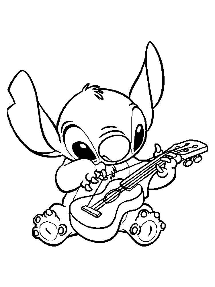 Dibujos de Stitch Tocando La Guitarra para colorear