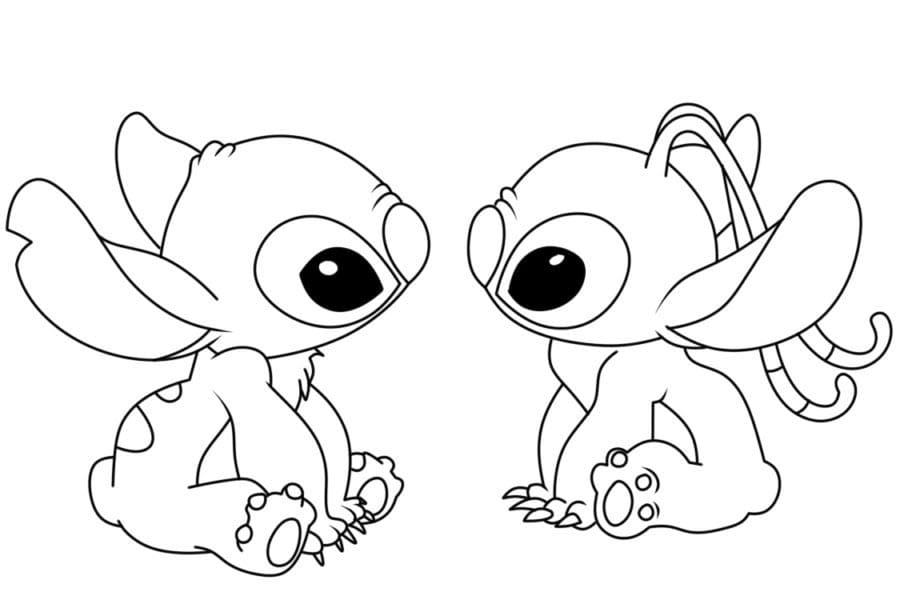 Stitch y Angel se miran para colorir