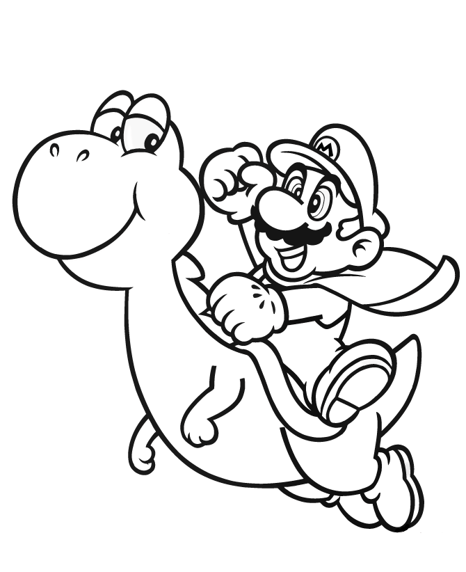 Super Mario Con Yoshi para colorir