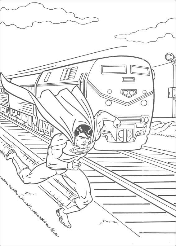 Dibujos de Superman Volando con Tren para colorear