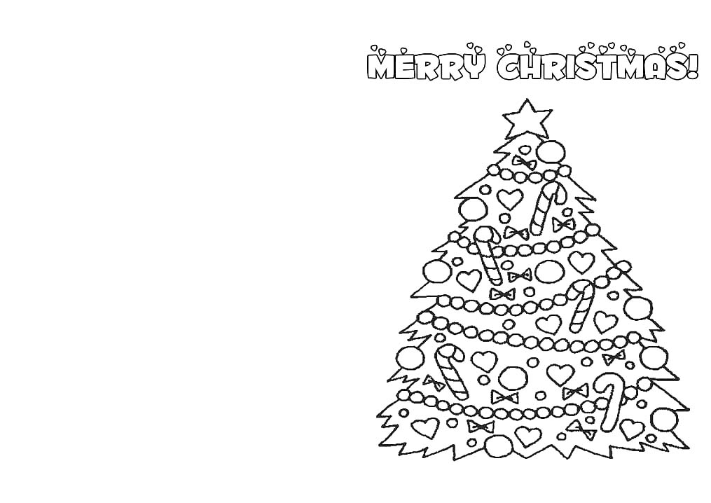 Dibujos de Tarjeta de navideña con árbol de Navidad para colorear