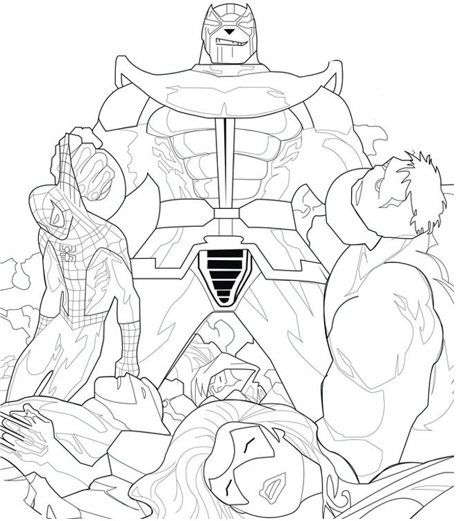 Dibujos de Thanos Destruyendo A Los Vengadores para colorear