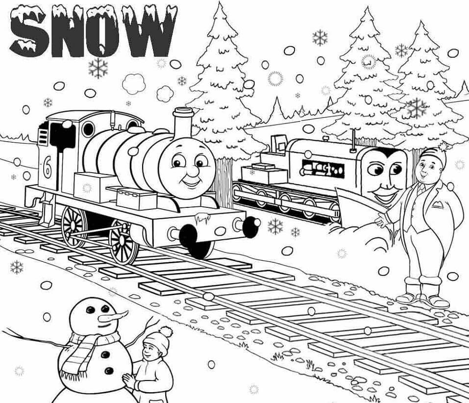 Dibujos de Thomas El Tren Y El Muñeco De Nieve para colorear