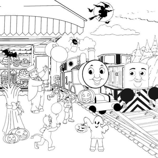Thomas y Amigos En Halloween para colorir