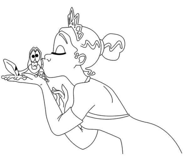 Dibujos de Tiana Besando Al Príncipe Rana para colorear