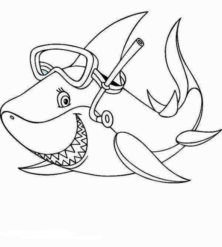 Tiburón Va A Bucear para colorir