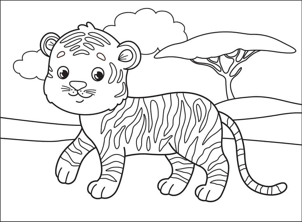 Dibujos de Tigre Adorable para colorear