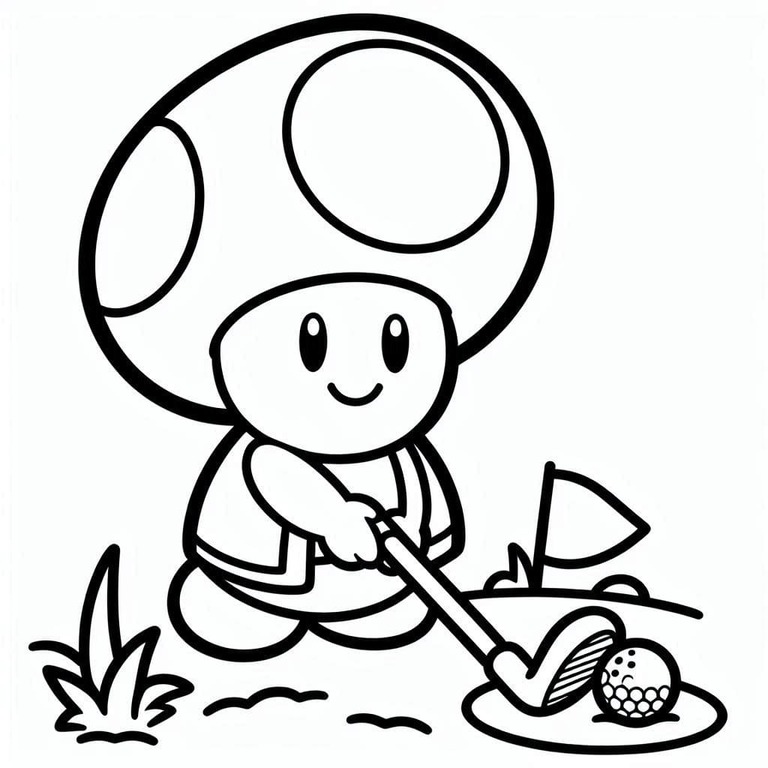Dibujos de Toad está jugando al golf para colorear