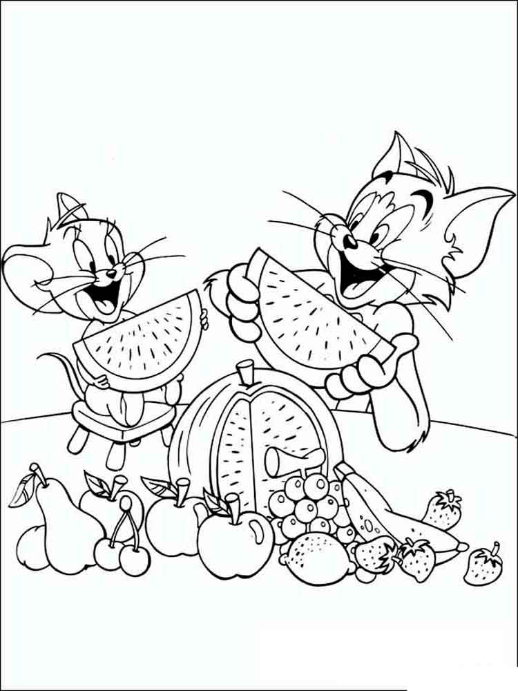 Dibujos de Tom Y Jerry Comiendo Sandía para colorear