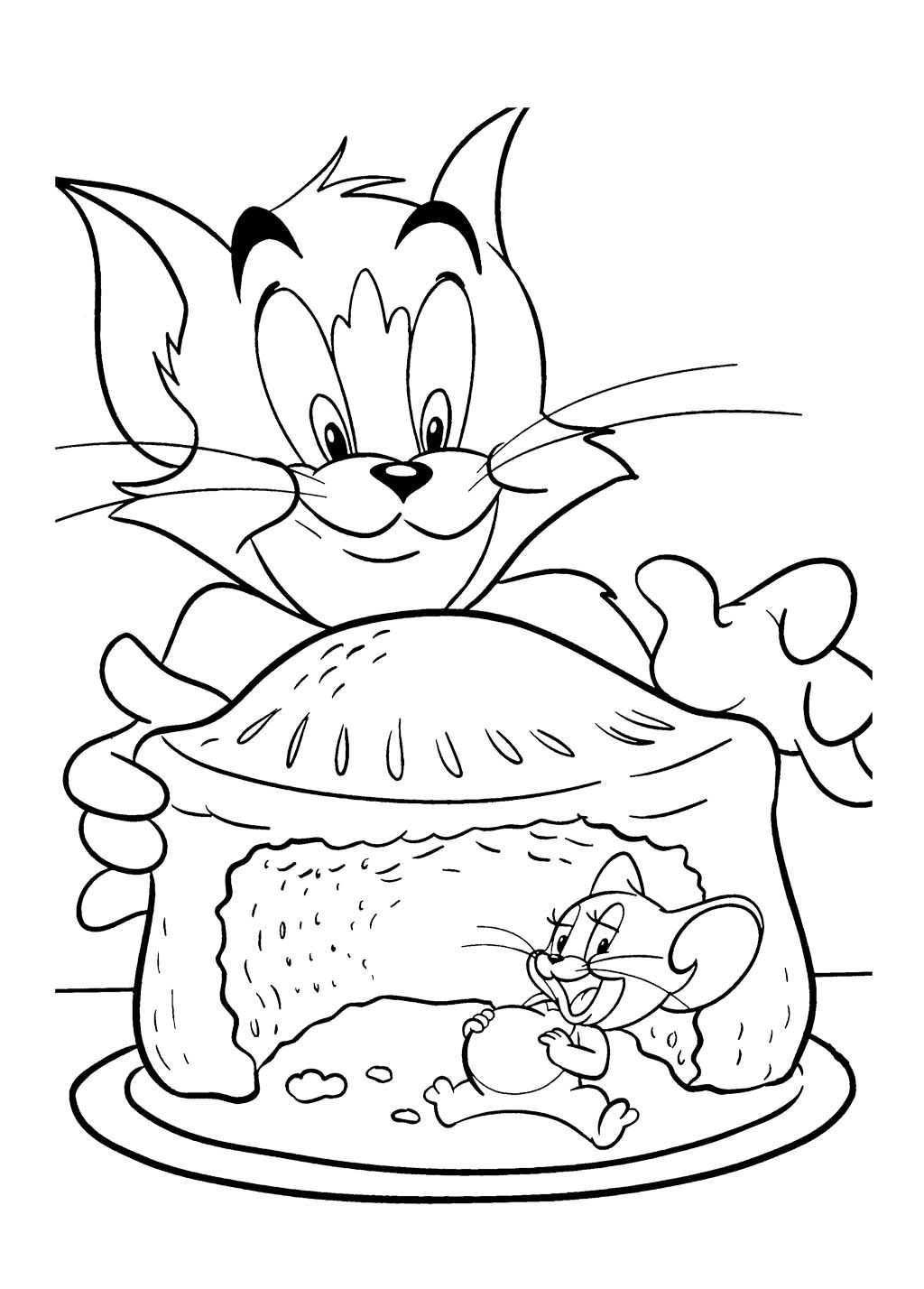 Tom Y Jerry Comiendo Un Pastel para colorir