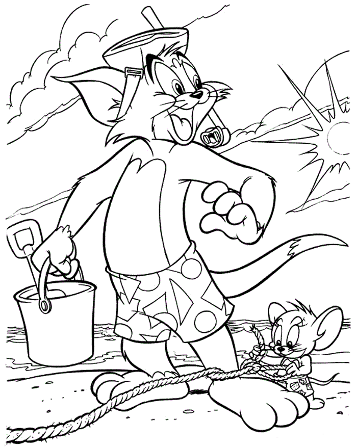 Tom Y Jerry En La Playa para colorir