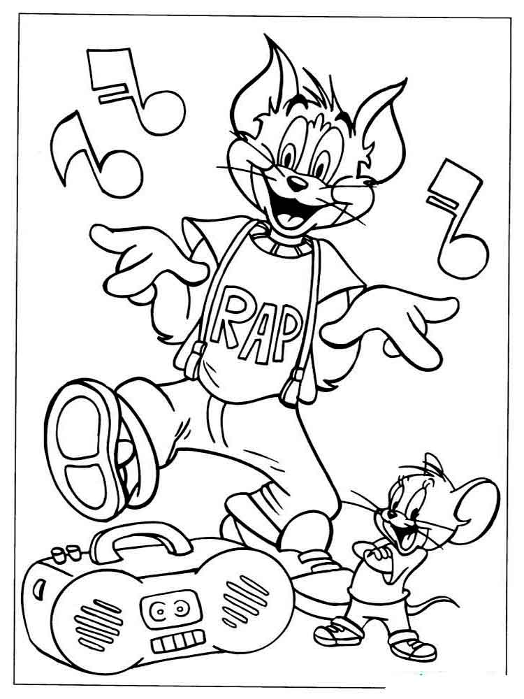 Tom Y Jerry Escuchando Música para colorir
