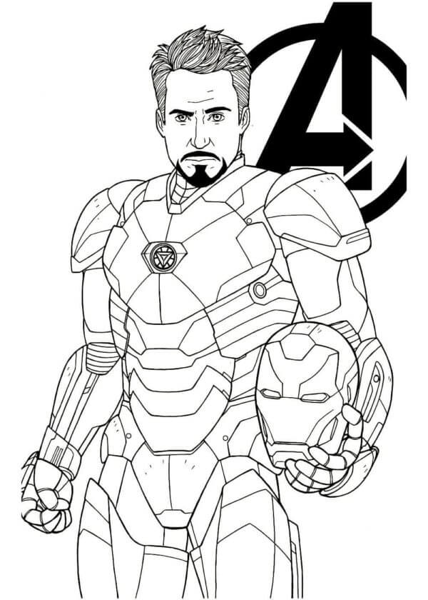 Tony Stark sosteniendo la máscara para colorir