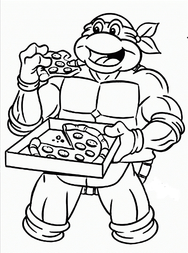 Dibujos de Tortuga Ninja Comiendo Pizza para colorear