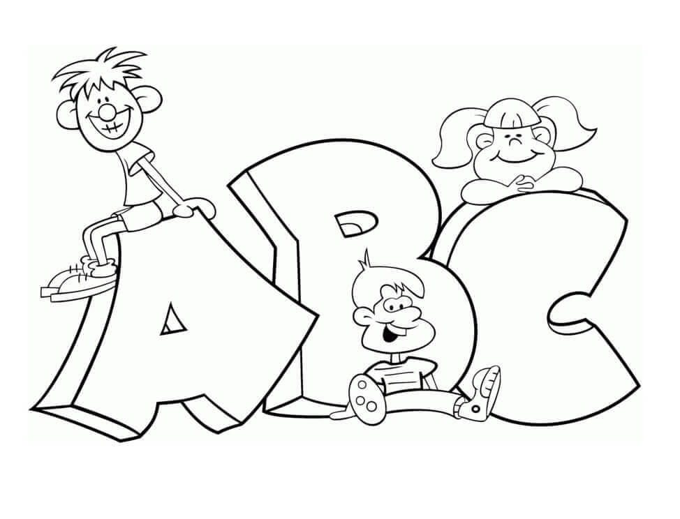 Tres Niños Con ABC para colorir