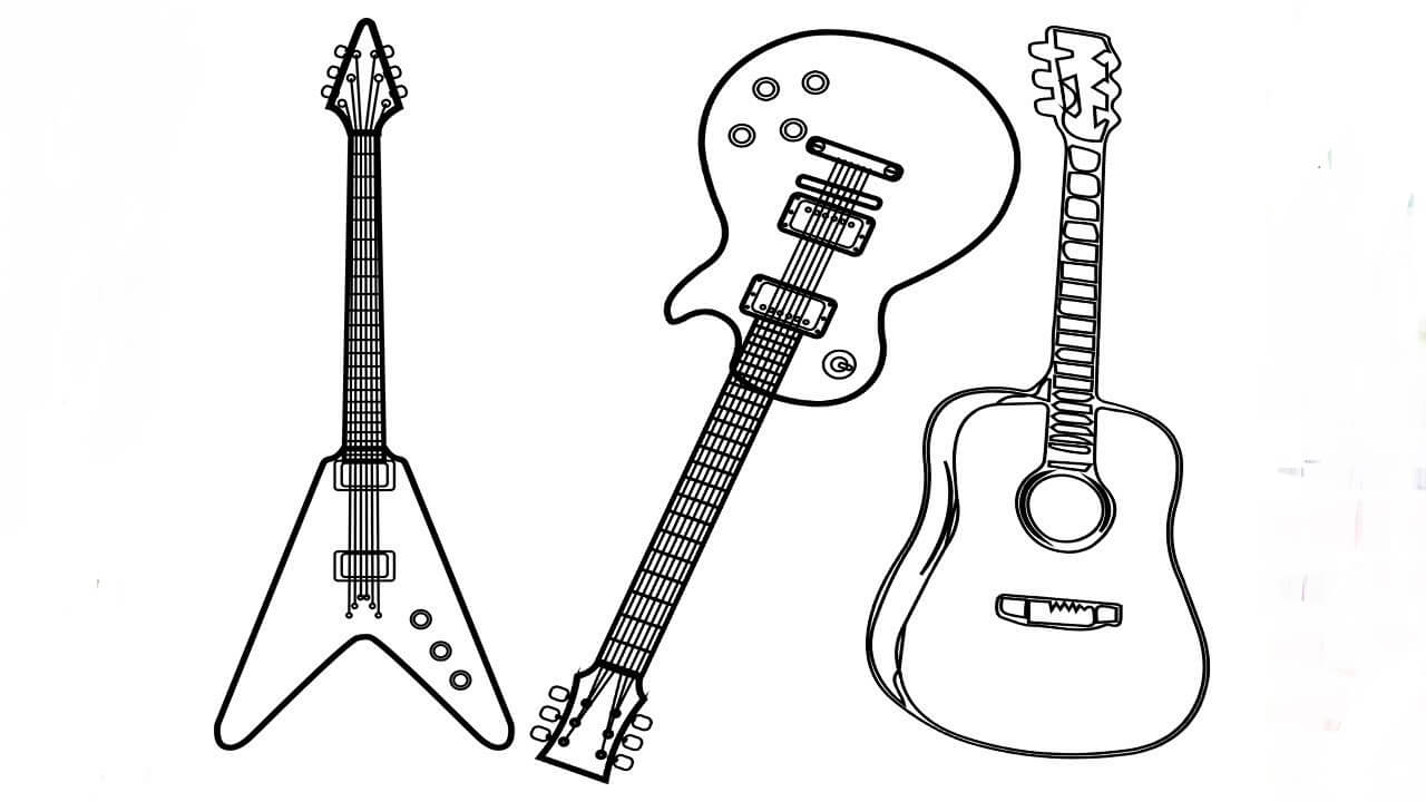 Dibujos de Tres Tipos de Guitarras para colorear