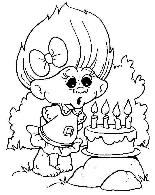 Trolls de Personajes en Feliz Cumpleaños para colorir