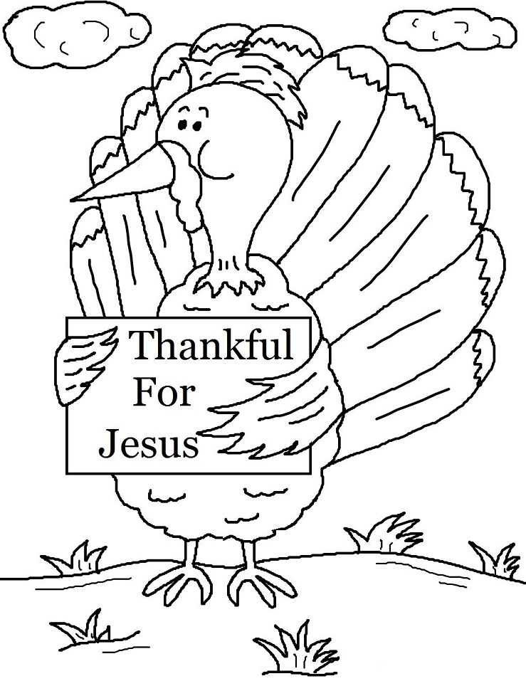 Turquía con cartel “Agradecido por Jesús” para colorir