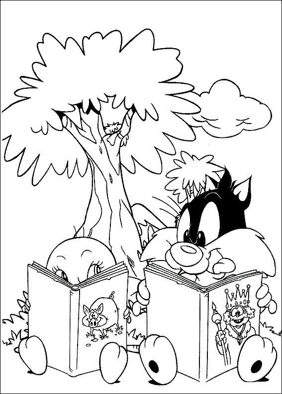 Tweety y Sylvester Leyendo para colorir