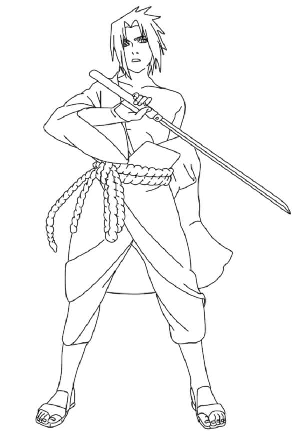 Dibujos de Uchiha Sasuke Sosteniendo la Espada para colorear