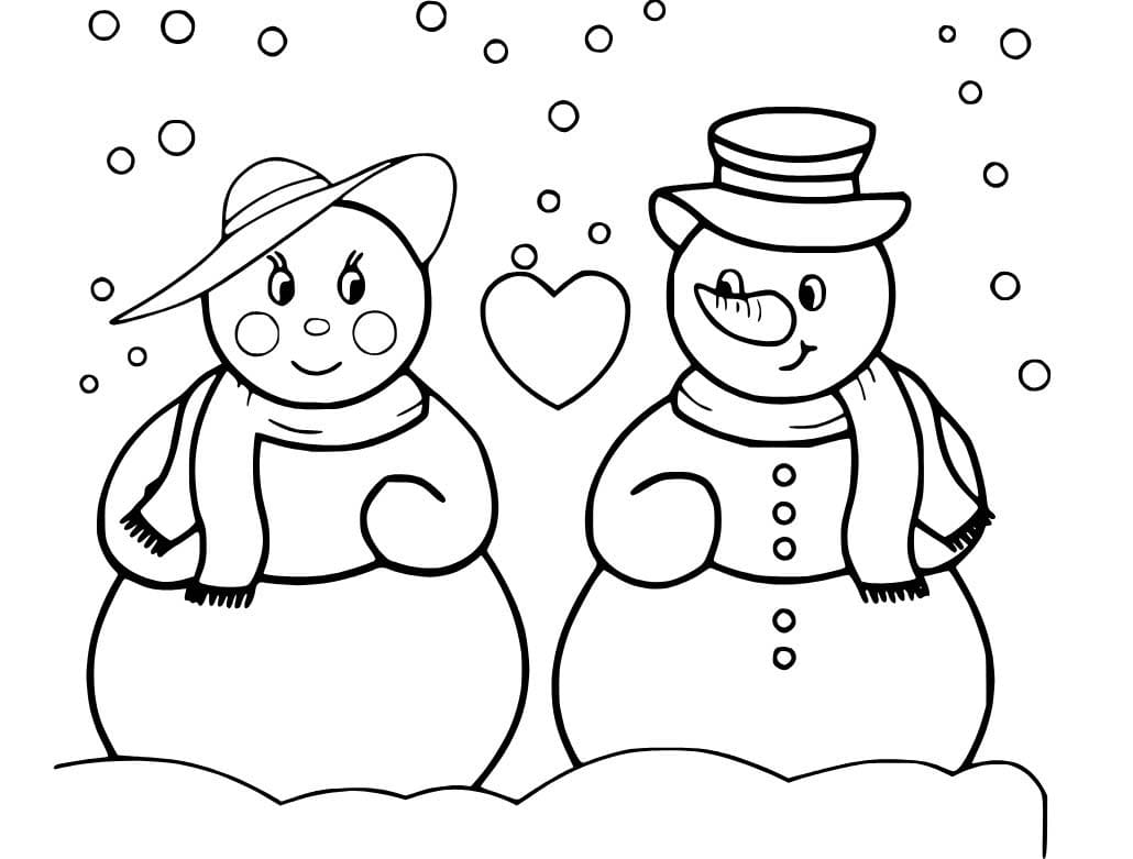 Dibujos de Un par de muñecos de nieve para colorear